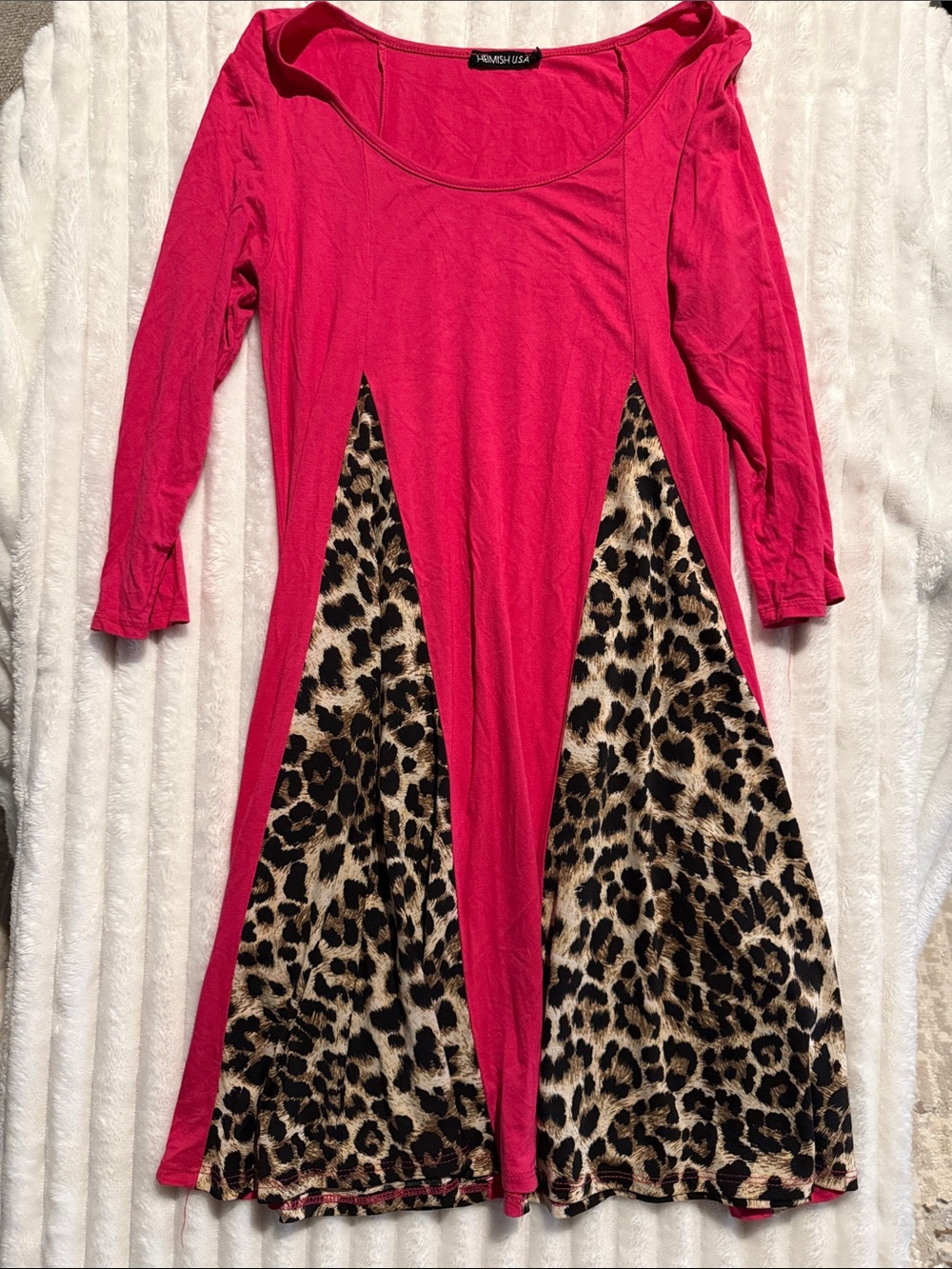 Womens Hot Pink Leopard Panel Dress